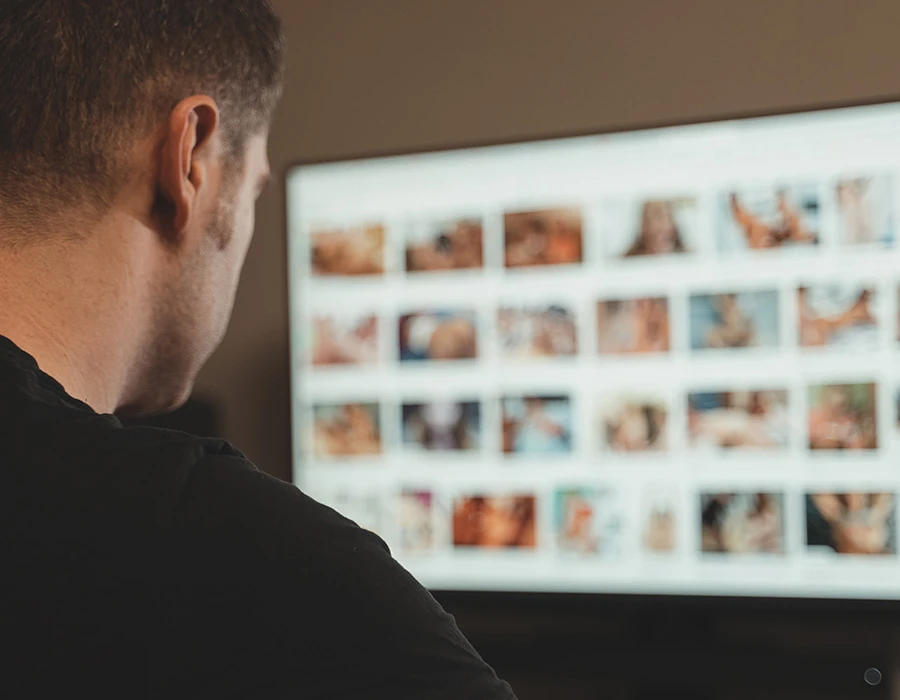  Persoon bekijkt pornografische beelden op een computerscherm.