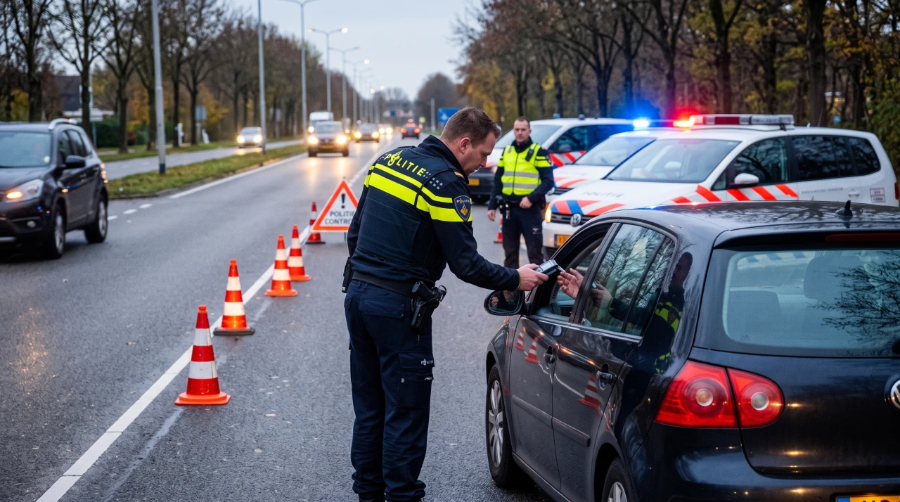 Politie controleert een automobilist op alcohol in het bloed.
