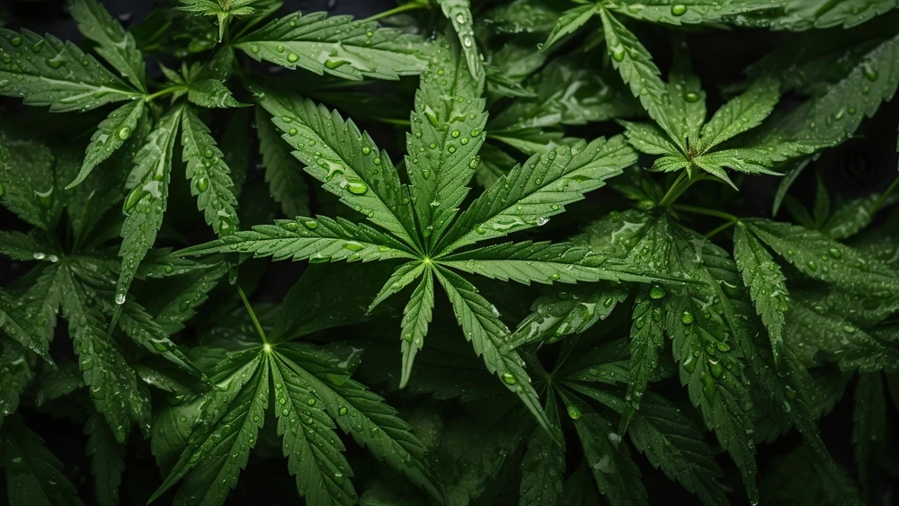 Illustratie van groene cannabisbladeren om te laten zien wat cannabis is en waar wiet van wordt gemaakt.